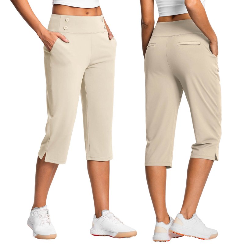 High Waist Stretch Yoga Capris with Pockets - Women's Workout Pants