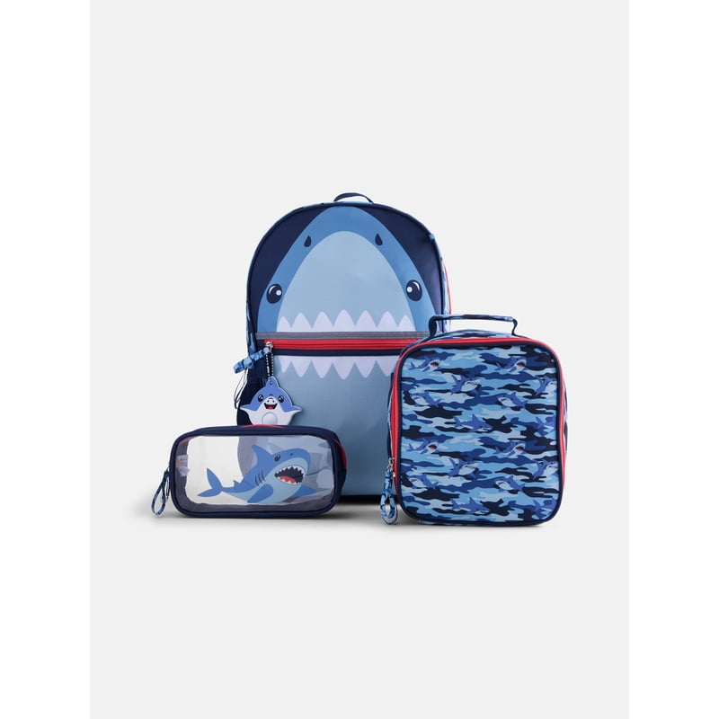 Kids' Shark Bite Backpack & Lunch Set - School & Travel Gear, Blue