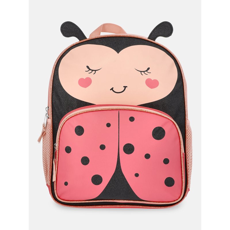 Toddler Ladybug Backpack with Glitter and Pockets - 13.5 Inch
