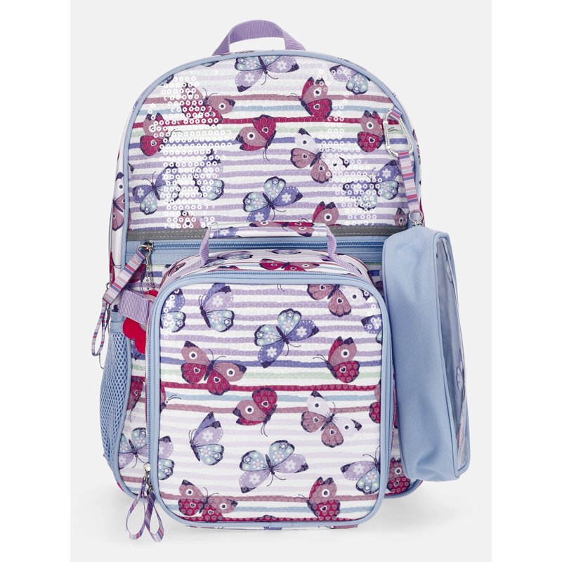 Kids’ Butterfly Backpack Set with Lunch Tote and Pouch - 3-Piece School Bag
