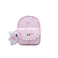 Girls Mini Backpack with Keychain - Pink Gingham and Bows, Adjustable Straps