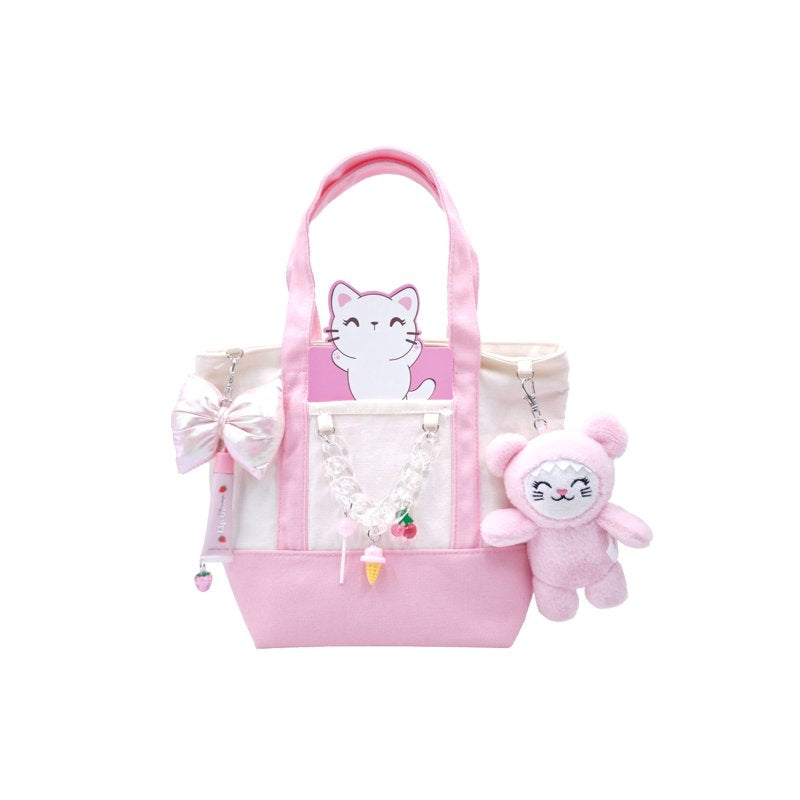 Kids Mini Tote Bag with Cat Charm and Iridescent Chain - Multiple Colors