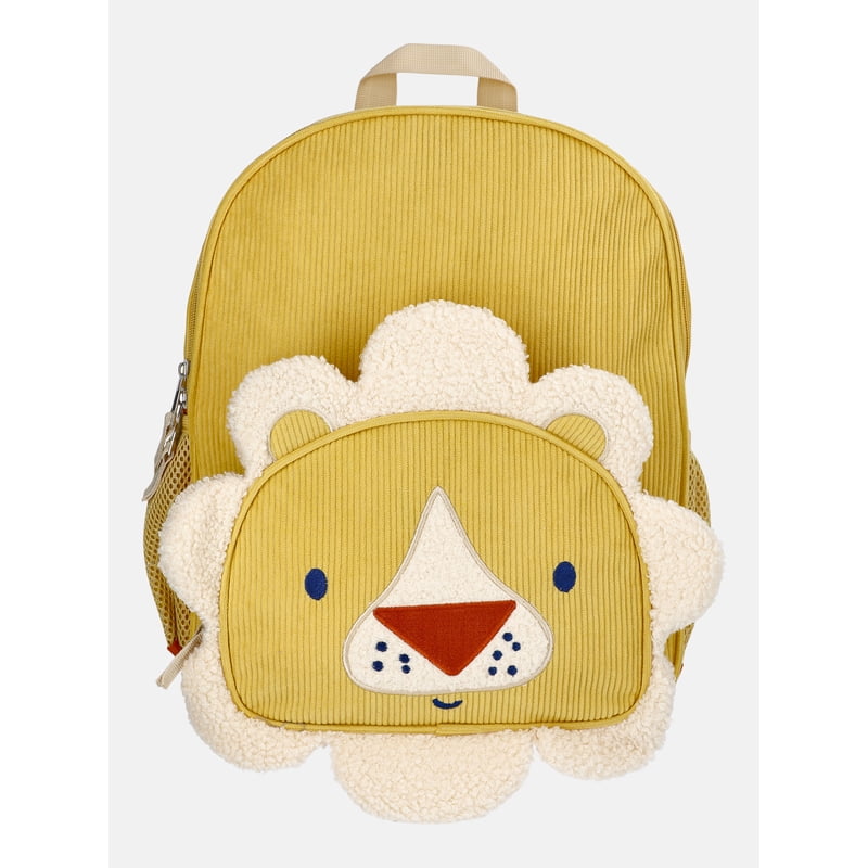 Toddler Lion Mane Backpack with Corduroy Exterior and Multiple Pockets