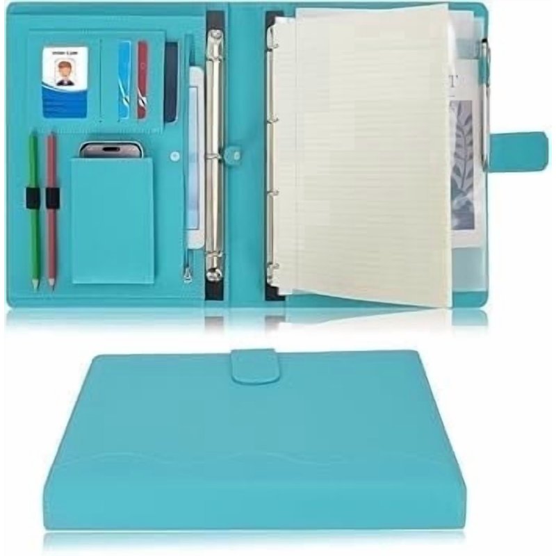 A4 Leather Portfolio Folder with Removable Binder & Multiple Pockets for Office Travel School