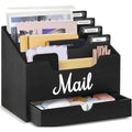 Wood Desktop Mail Organizer with 4 Compartments and Drawer - Office & Home Storage