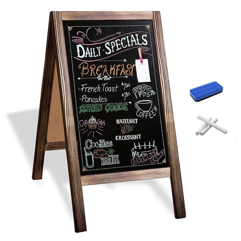 Outdoor Wooden Sandwich Board Sign with Chalk & Eraser - 40x20 Inches