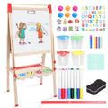 Wooden Art Easel with Double-Sided Chalkboard & Whiteboard - Adjustable & Foldable Art Stand with Accessories