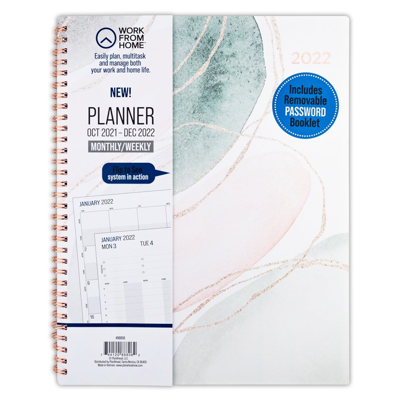 Work From Home Weekly & Monthly Planner with Tech Book, 11x9 Inch, October 2021 - December 2022