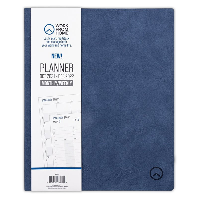 Work From Home Weekly and Monthly Planner - 15-Month Calendar, Blue Faux-Suede, 9x11 inches
