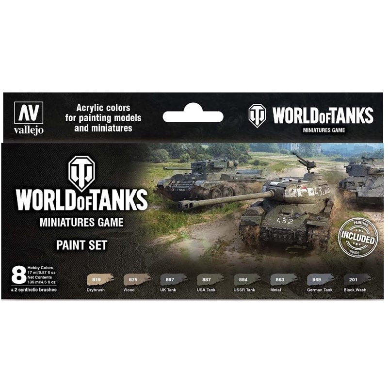 World of Tanks Miniatures Paint Set - 4 National Colors & Wash for Tank Detail