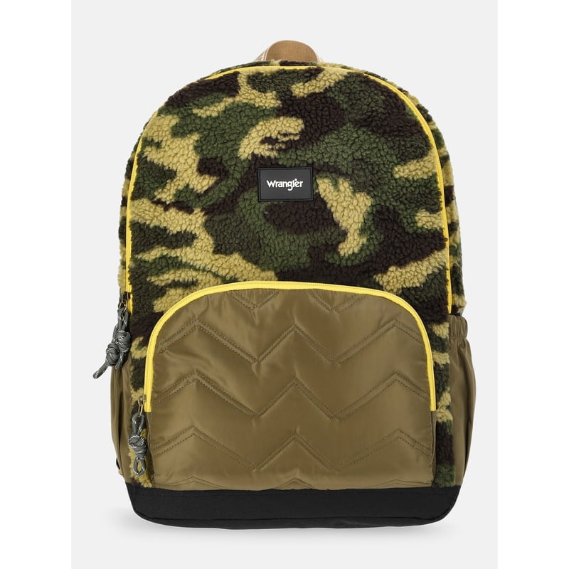 Unisex 17-Inch Plush Camo Backpack with Laptop Sleeve - Wrangler