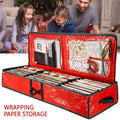 Waterproof Christmas Gift Wrapping Paper Storage Bag - 40.5 Inch Underbed Organizer with Handles