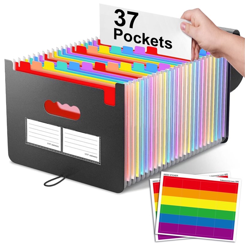 37-Pocket Expanding File Folder Organizer for Documents - Black