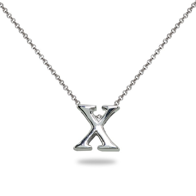 Sterling Silver Letter X Necklace 15-inch Chain with Extender, Personalized Gift
