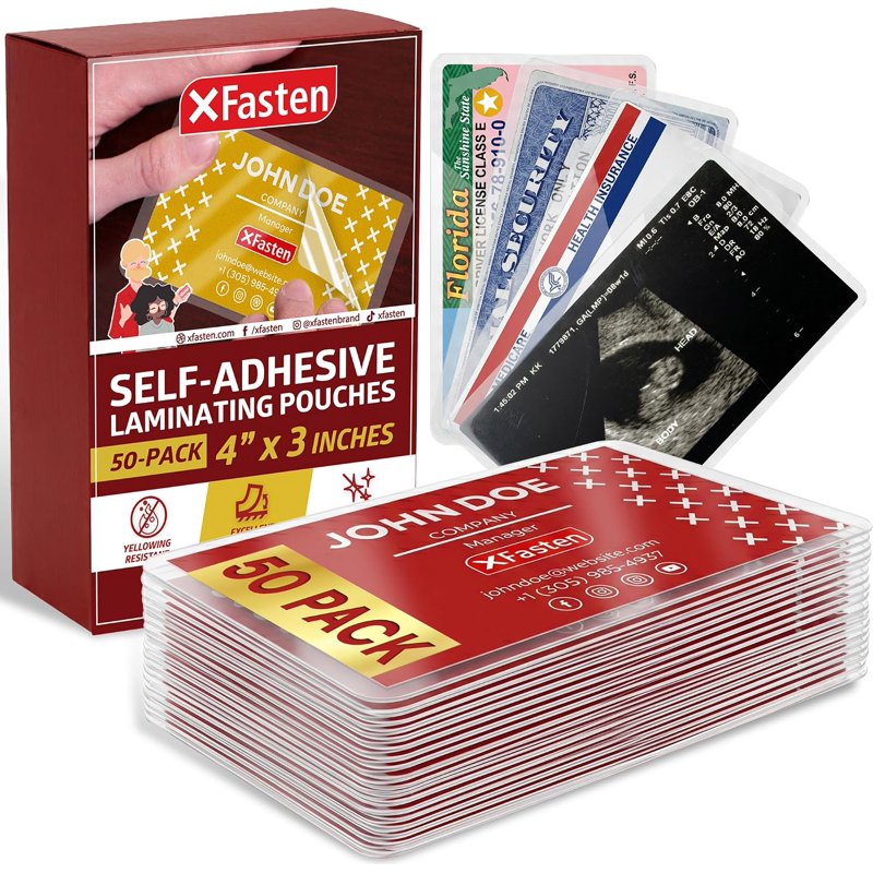 Self-Adhesive Laminating Pouches 4x3 Inches, 50 Pack - Clear Photo Size