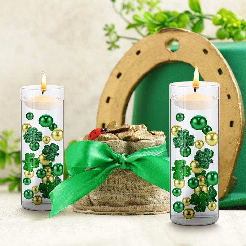 Holiday Vase Filler Set Shamrocks Green Beads & Faux Diamonds for St Patrick's Day Decor
