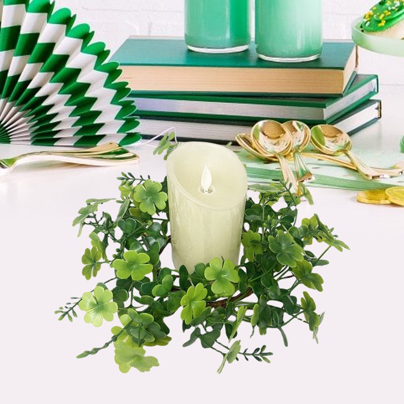 Festive Shamrock Candle Ring for St. Patrick's Day Holiday Decor - Green