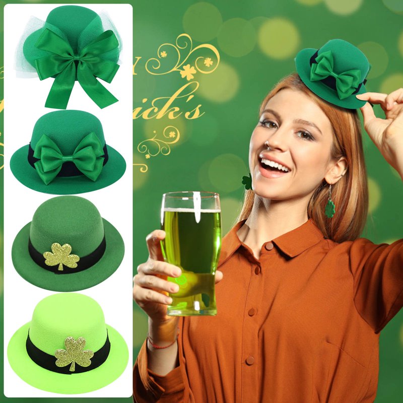 Green Leprechaun Top Hat for St. Patrick's Day Costume Accessory - Unisex Irish Felt Hat with Bow