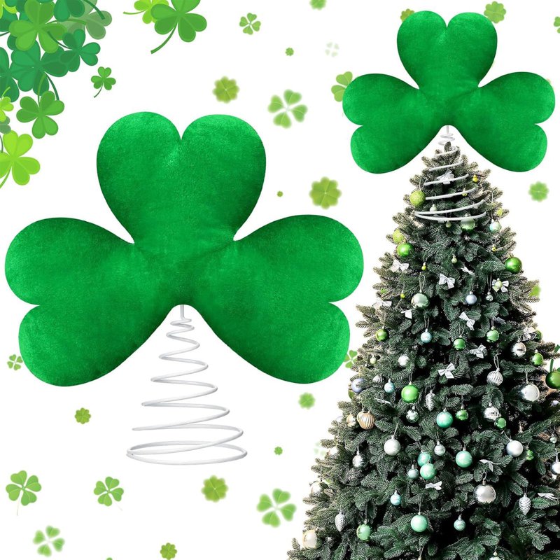 St Patrick's Day Tree Topper - Green Plush Lucky Shamrock Irish Decoration