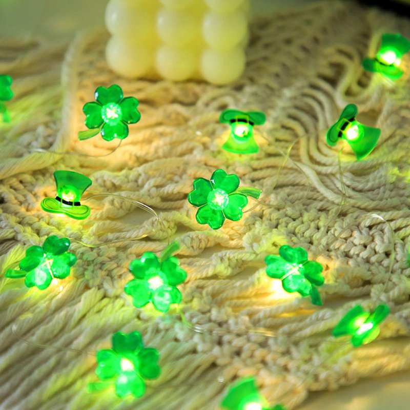 St Patrick's Day Green Shamrock String Lights Battery Operated 2M 20LED Decorations