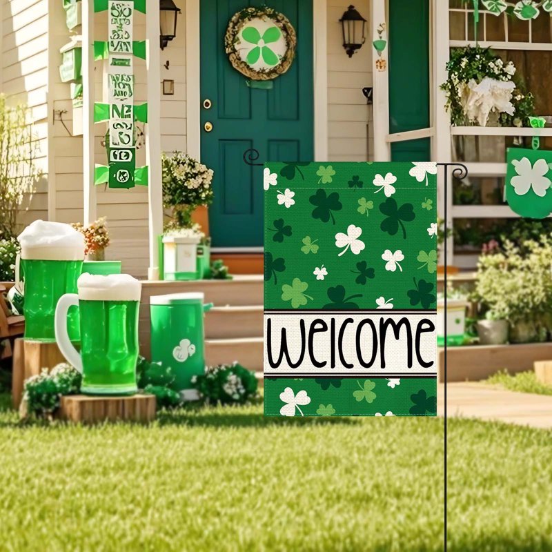 St Patrick's Day Shamrocks Garden Flag Double Sided Welcome Yard Outdoor Decoration
