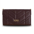 Women's Vegan Leather Quilted Fold Wallet with Crossbody Chain - Wine
