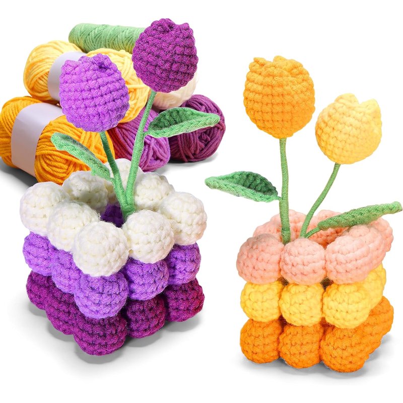 Beginner Crochet Kit with Hook and Tutorials for Creating Potted Tulip Plants