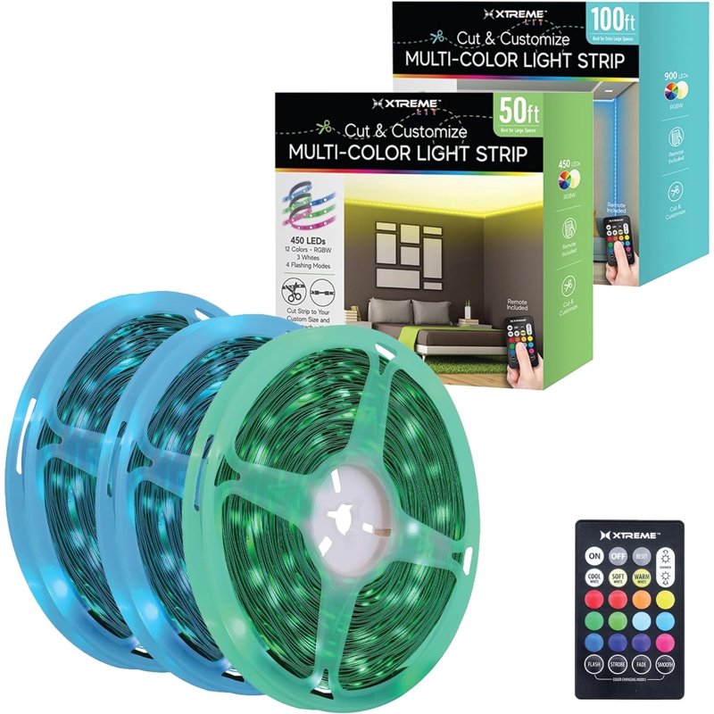 Indoor RGB LED Strip Lights Kit - 150ft Multi-Color Flexible Lighting with Remote