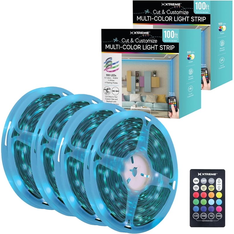 Indoor RGB LED Strip Lights Kit 200ft with Remote Control, Cuttable, Multicolor