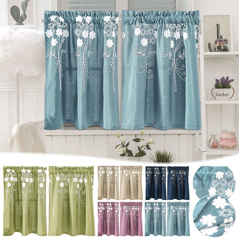 Blackout Cafe Curtains for Small Windows - Thermal Insulated Water-Resistant Short Kitchen & Bathroom Drapes