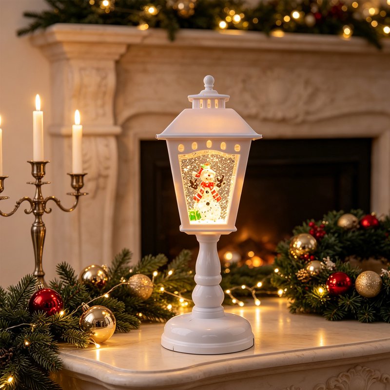 Christmas Snow Globe Lamp - Resin Phone Booth Decor with Warm Ambient LED Light