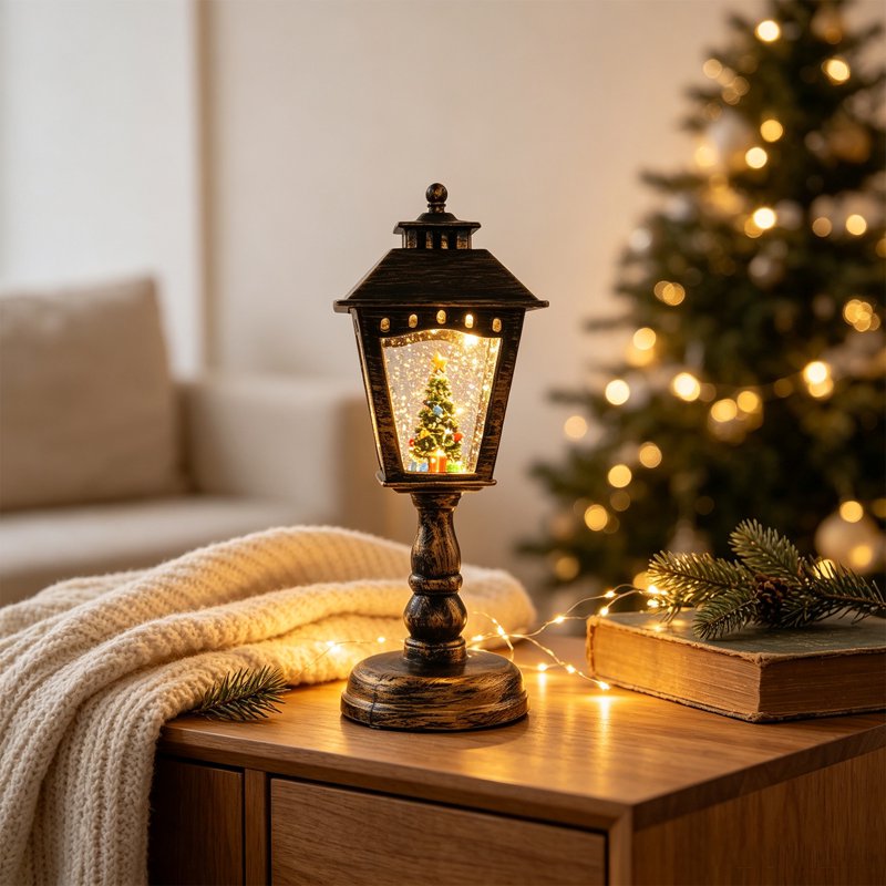 Christmas Snow Globe Lamp - Snowfall Snow Globe Night Light Decor, Resin Lantern