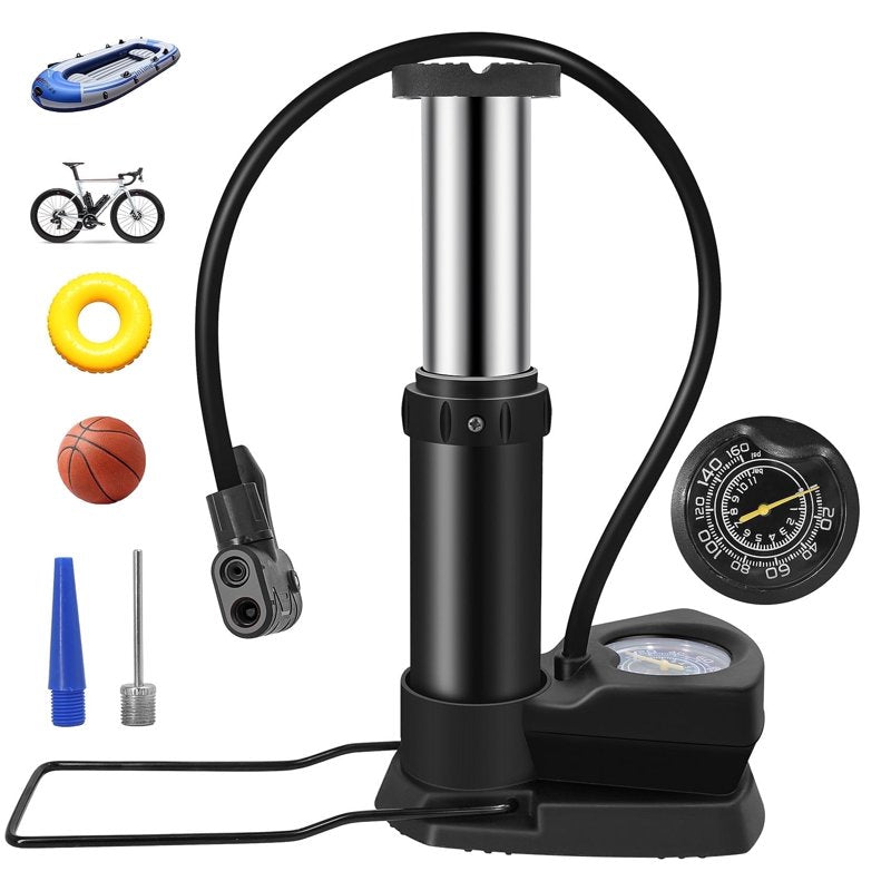Portable Foot Pump with Gauge - 160 PSI Bicycle & Sports Ball Inflator