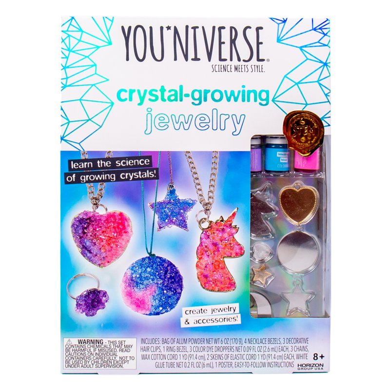 Multi-Color Crystal Growing Jewelry Kit for Kids Ages 8+ - STEM Craft Set