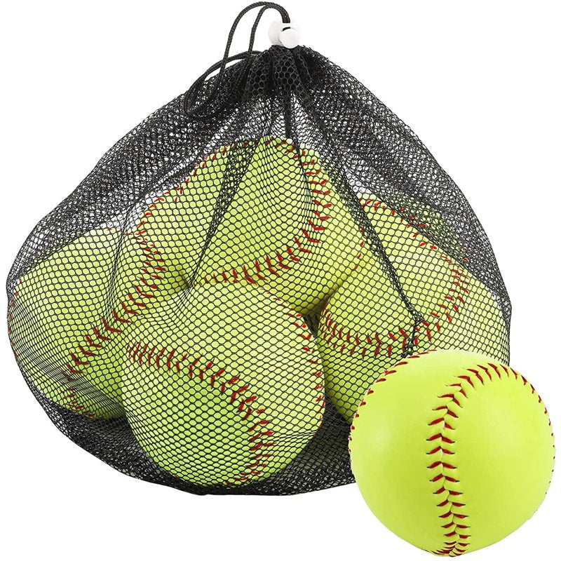 Practice Softballs Set - 12 Inch Official Size Leather Cover Training Balls for Youth and Beginners