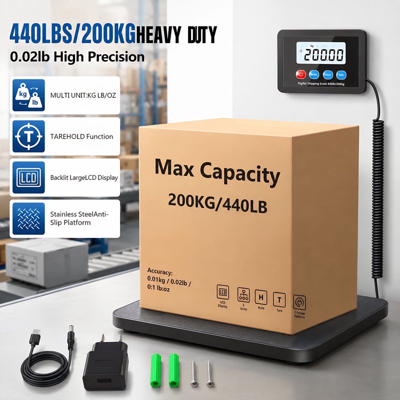 Digital Postal Scale 440 lb Heavy-Duty Shipping & Package Weighing Scale with Tare & LCD Display