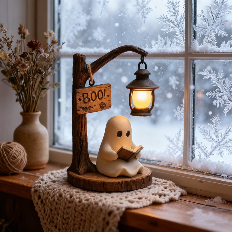 Cute Ghost Night Light - 3D Resin Book Reading Lamp for Bedroom & Holiday Decor