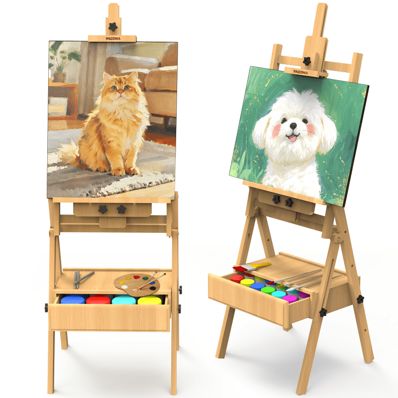 Adjustable Beech Wood Art Easel with Drawer for Painting, Holds Up to 48 Inches