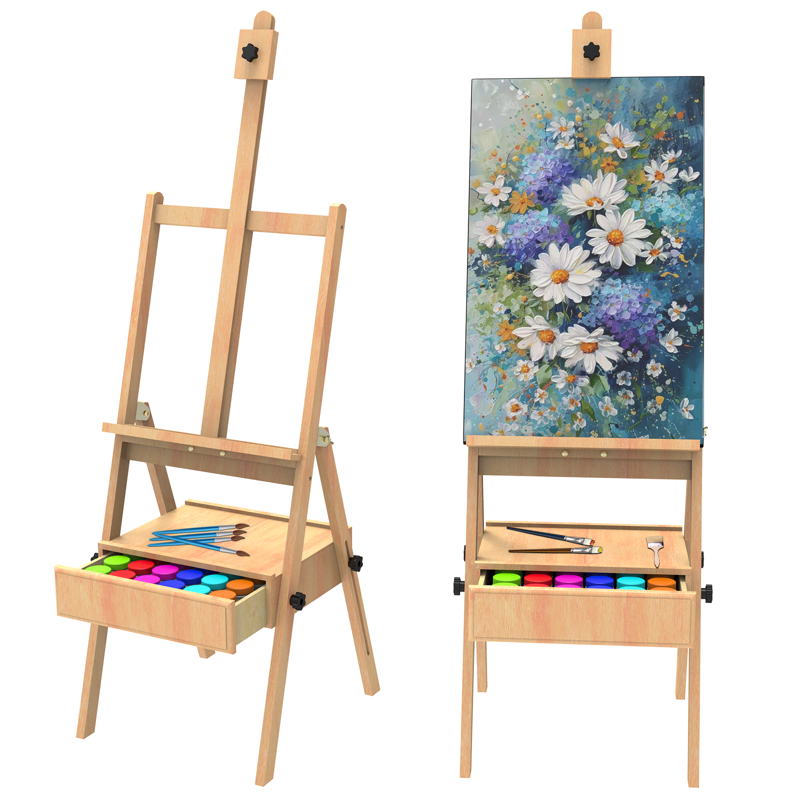 Wooden Art Easel with Storage Drawer, Adjustable Painting Stand for Adults & Kids