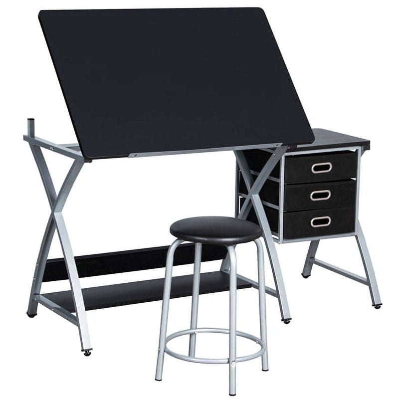 Adjustable Drafting Table with Stool - Multi-Use Art & Workstation