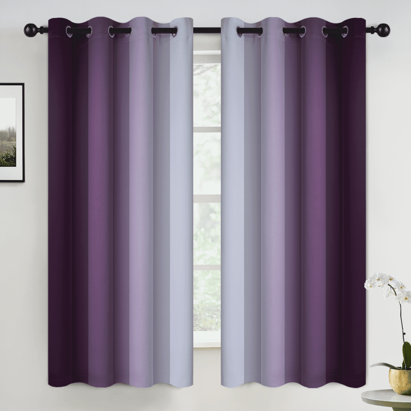 Purple Ombre Blackout Curtains - Room Darkening Window Drapes, 52x63 Inches, 2 Panels