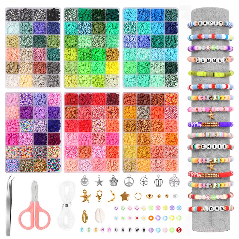 Clay Beads Bracelet Making Kit with 144 Colors & Charms - DIY Jewelry Supplies