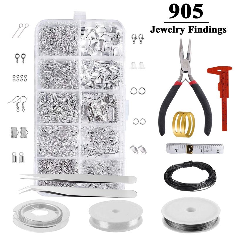Jewelry Making Supplies Kit 905 Pcs - Beading Wire, Findings, Pliers & Repair Tools
