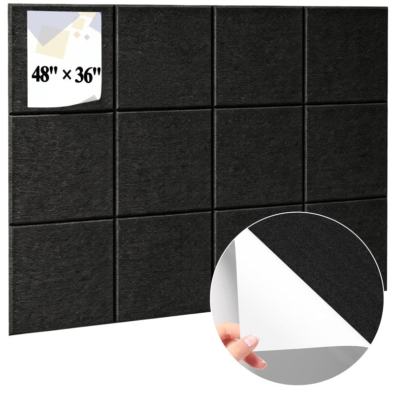 Modular Felt Bulletin Board Tiles Set - Self-Adhesive Cork Boards for Office & Home, 48x36 Inches, Black