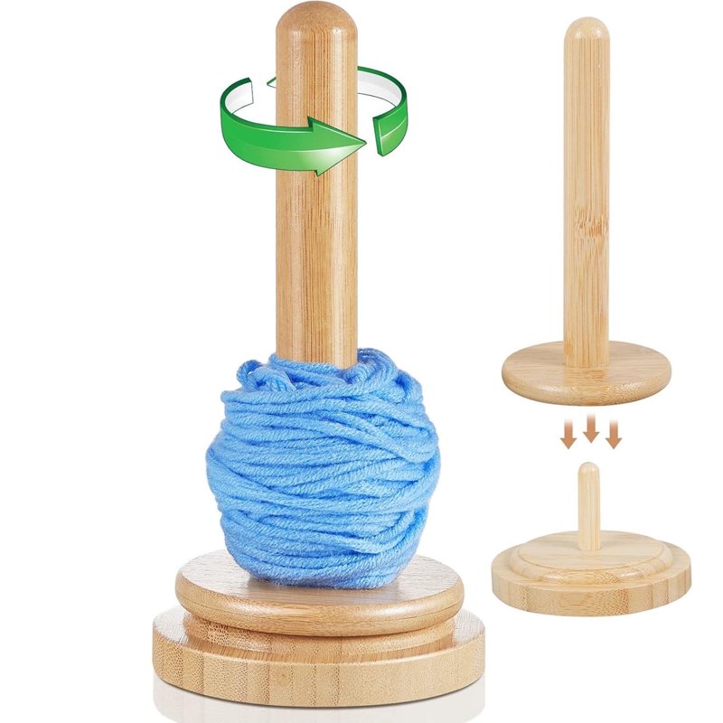 Wooden Yarn Holder Dispenser for Crocheting and Knitting - Double Spindle Craft Accessory