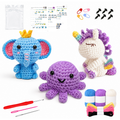 Crochet Animal Kit for Beginners - DIY Unicorn, Elephant, Octopus Craft Set