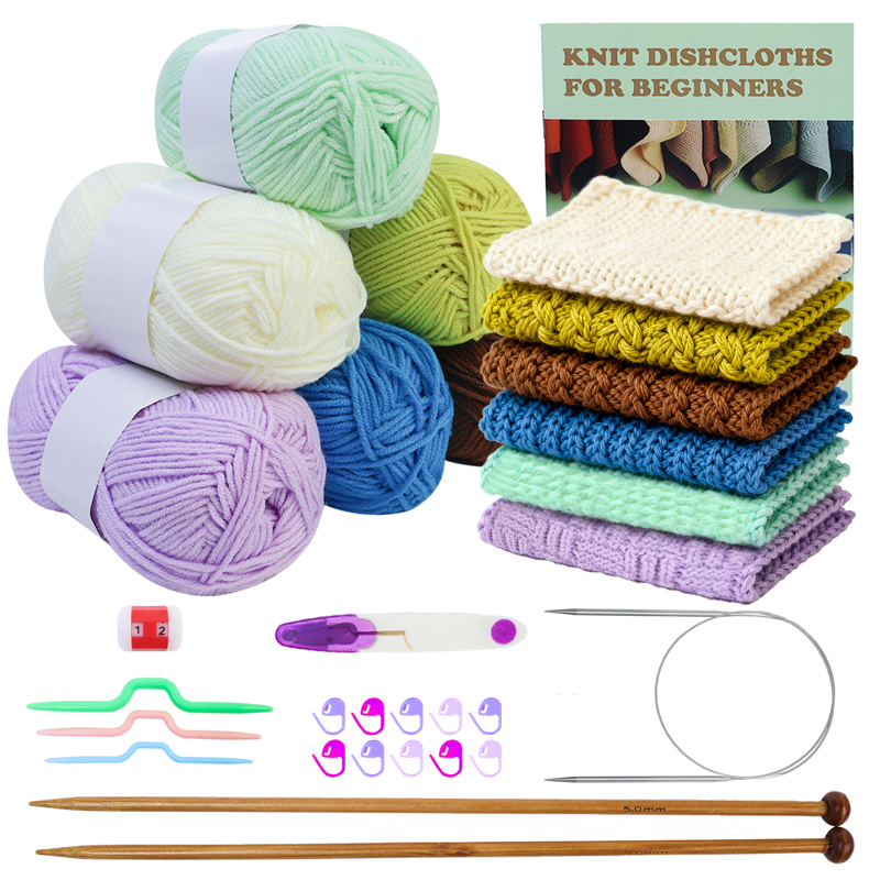Beginner Knitting Kit for 6 Patterns with Yarn Needles & Accessories