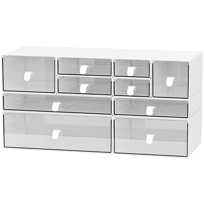 Stackable Desk Organizer with 10 Transparent Drawers for Office & Makeup Storage