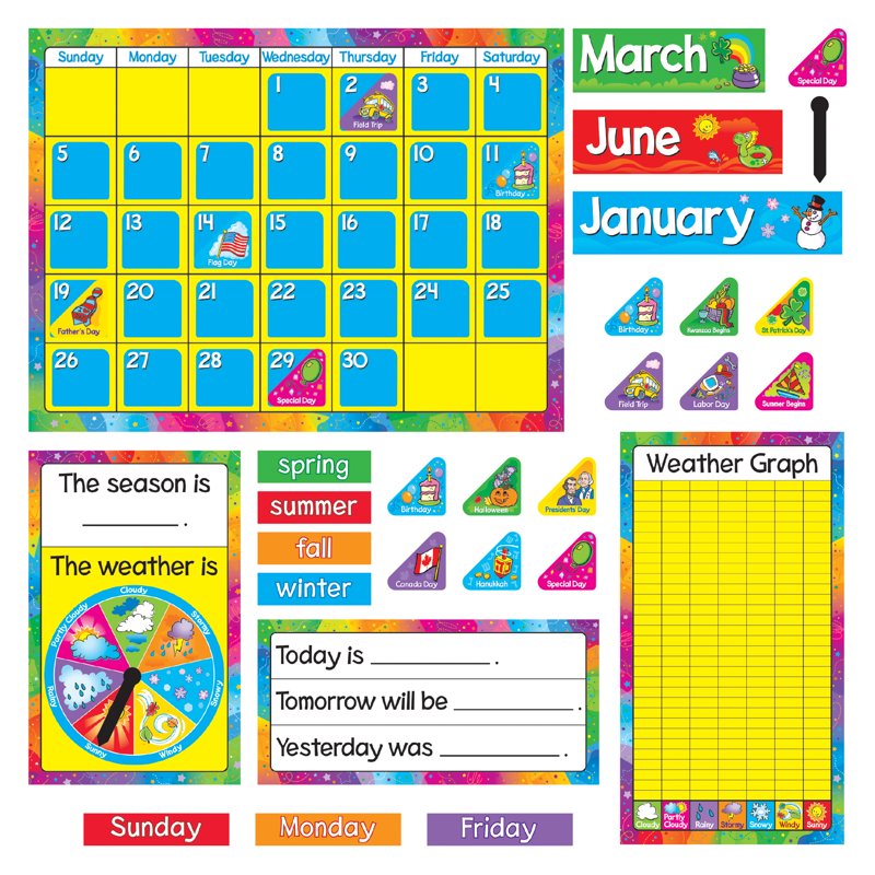 Year-Round Calendar Bulletin Board Set for Classroom Office or Shop