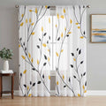 Yellow Black Leaves Sheer Curtains Set - 2 Panels, Multiple Sizes, Rustic Botanical Design
